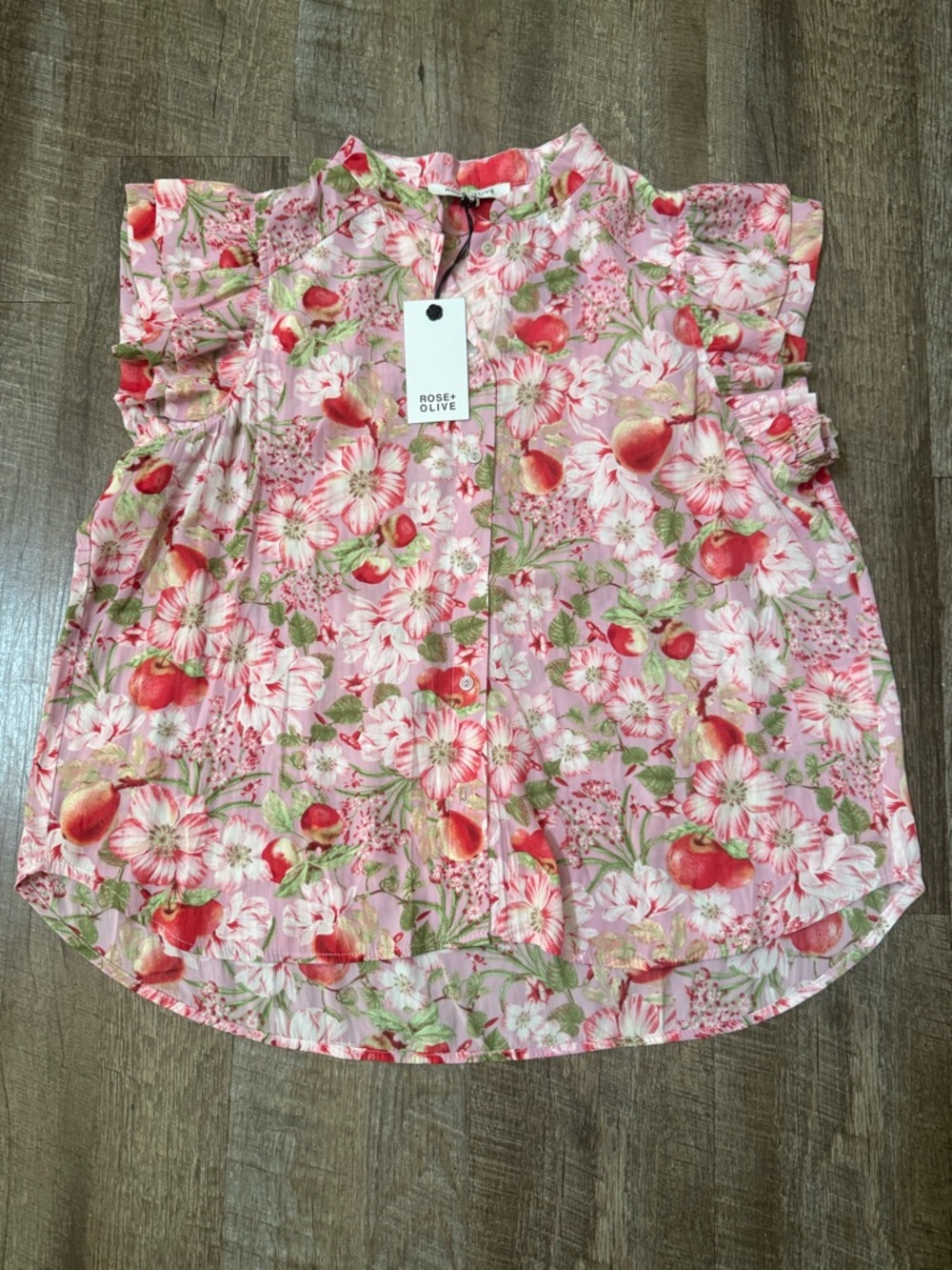 Rose & Olive Pink Floral Ruffle-Sleeve Button Top - Picture 3 of 9
